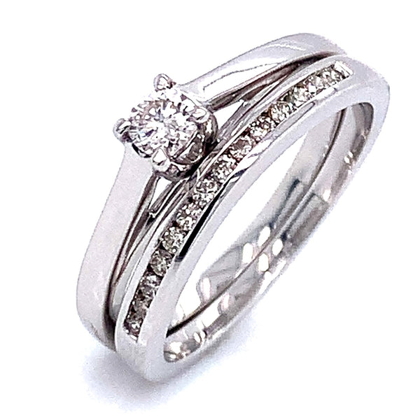 (SOFIA) Set de anillos de diamantes en oro blanco 10Kt.  ANTES: $849.00