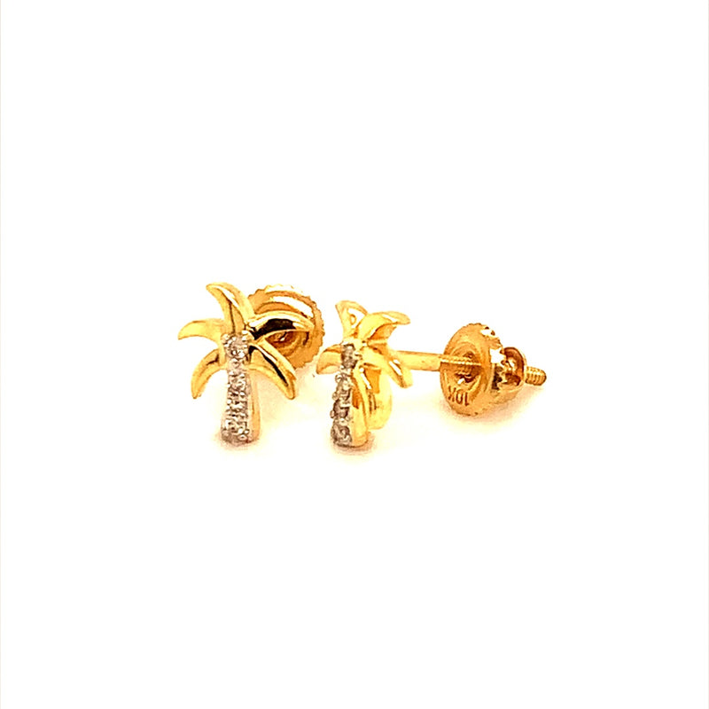 (SOFIA) Aretes (palmera) con diamantes en oro amarillo 10k  ANTES: $149.00