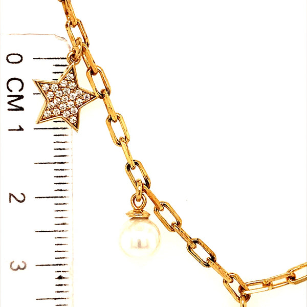 (SWAN) Collar de perlas en plata 925 en baño de oro amarillo. 36/41cm