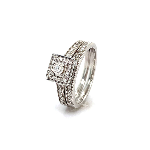 (SOFIA) Set de anillos con diamantes en oro blanco 10k  ANTES: $699.00