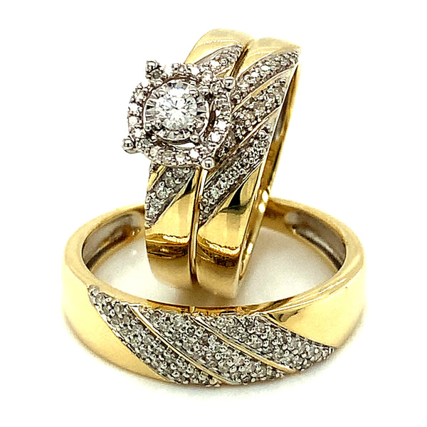 (SOFIA) Trío de anillos con diamantes en oro amarillo 10k  ANTES: $1,399.00