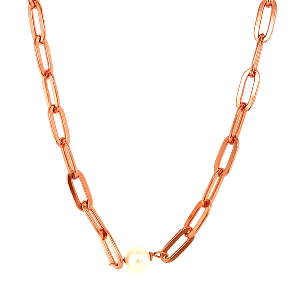 (SWAN) Collar de perla en plata 925 en baño de oro rosado. 34-40cm