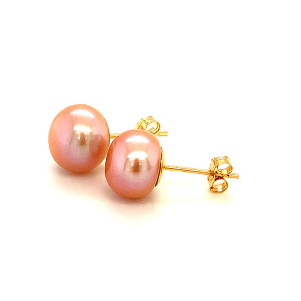 Aretes de perlas rosadas cultivadas en oro amarillo 14k