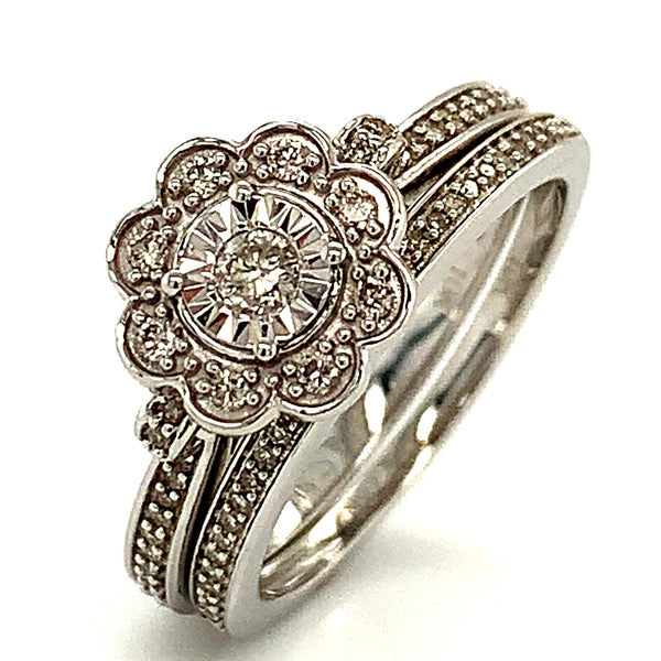 (SOFIA) Set de anillos con diamantes en oro blanco 10k  ANTES: $749.00