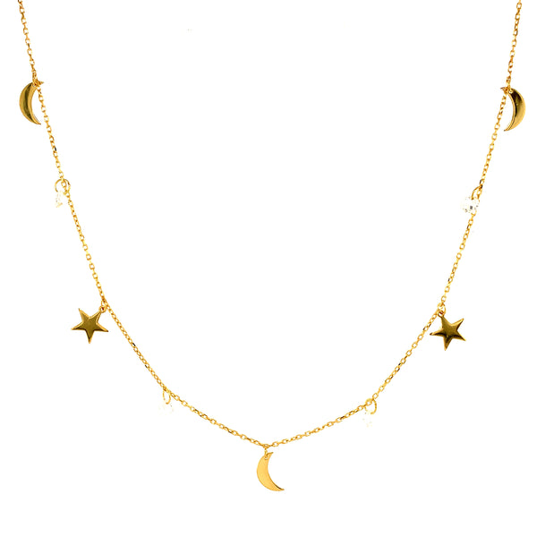 Choker (luna, estrella, circones 36cm-38cm) en oro amarillo 18kt
