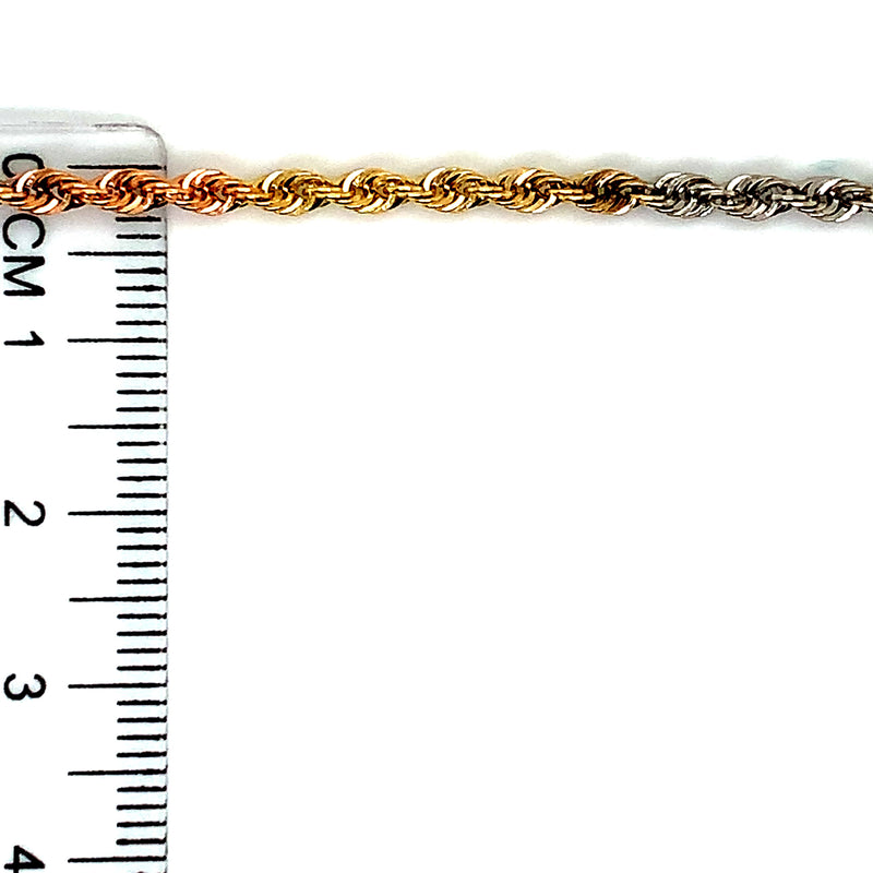 Cadena (cordón) en oro 3 Tonos 10kt. 60cm