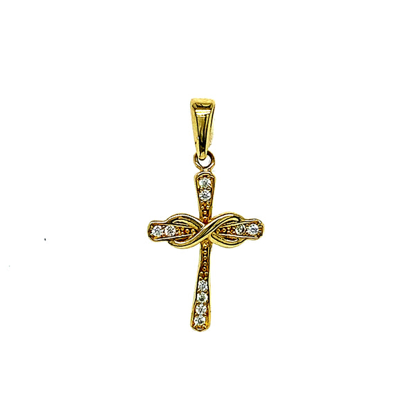 Dije (cruz) con circones en oro amarillo 10k