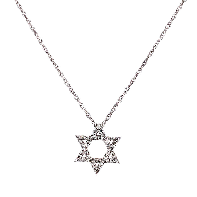 Collar (Estrella de David) con diamantes en oro blanco 14k. 45CM