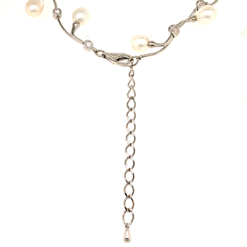 (SWAN) Collar de perlas cultivadas con circones en plata 925