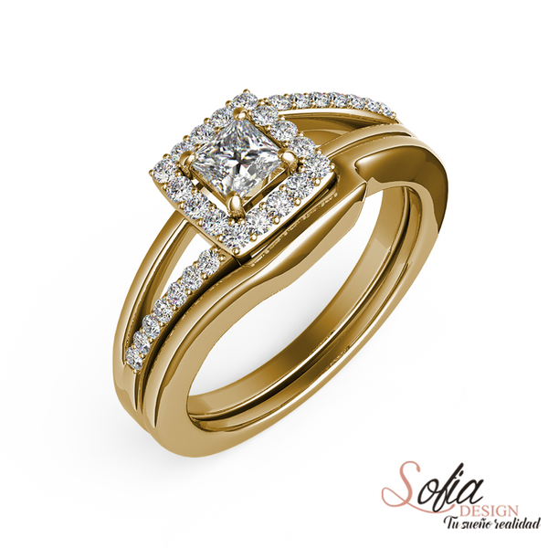 (SOFIA) Set de anillos de diamantes oro amarillo 10Kt.  ANTES: $799.00