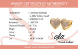(SOFIA) Aretes (corazón) con diamantes en oro amarillo 10kt.