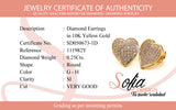 (SOFIA) Aretes (corazón) con diamantes en oro amarillo 10kt.