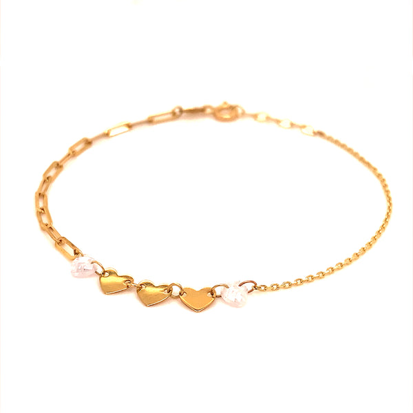 Pulsera (corazones) con oro amarillo 10k. 17/19cm