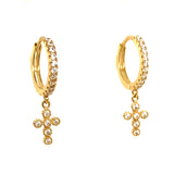 Huggies (cruz) con circones en oro amarillo 10kt.