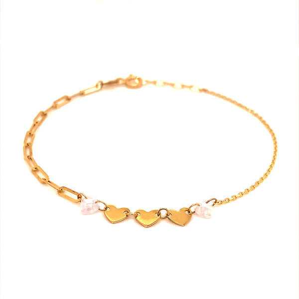 Pulsera (corazones) con oro amarillo 10k. 17/19cm