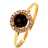 Anillo de topacio humo con diamantes en oro amarillo 14kt. QS-0.54CTS. D-0.07CTS.