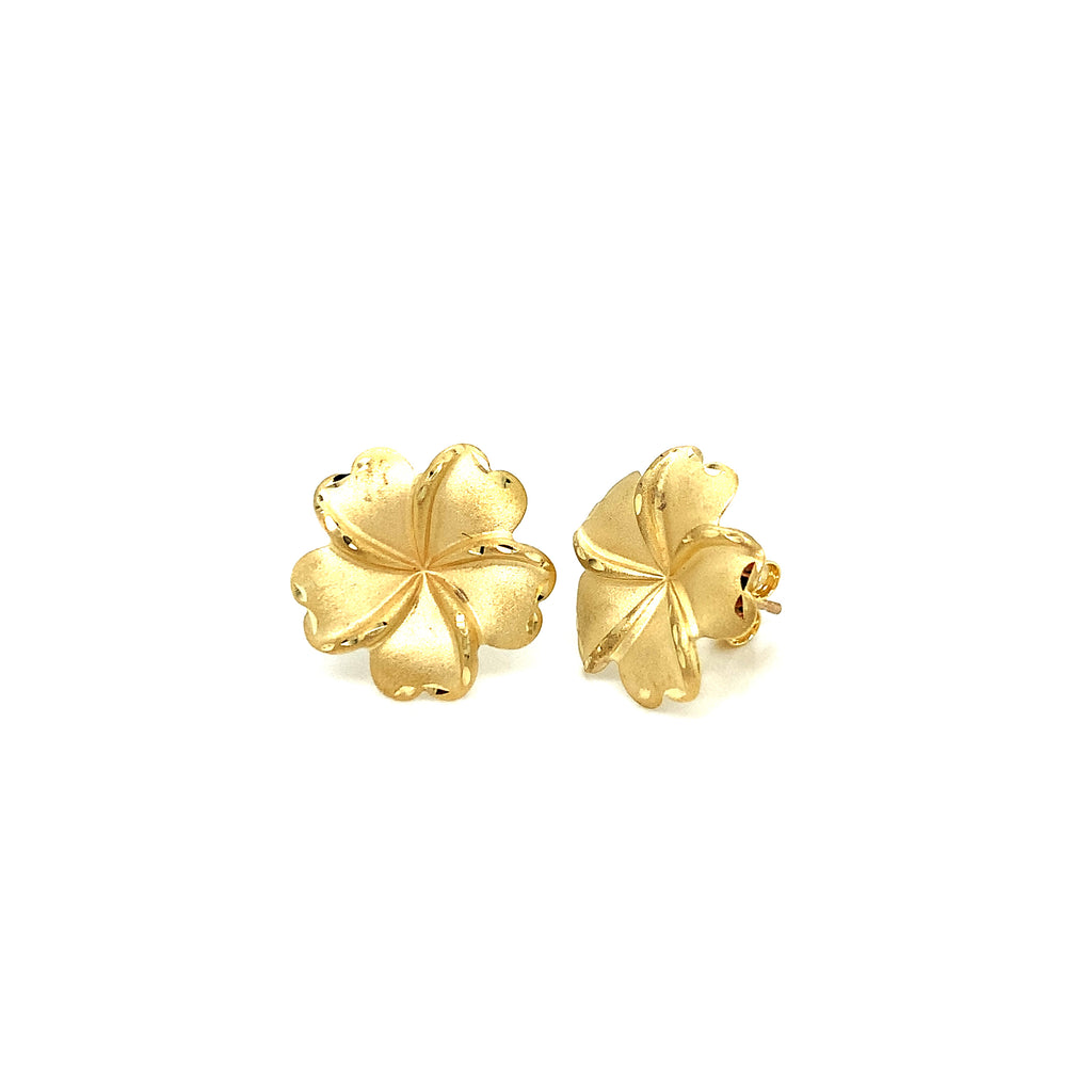 Aretes oro amarillo 18K. Corazón y flores 