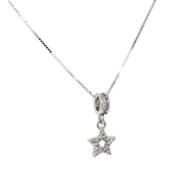 Collar (estrella) con circones en oro blanco 10k. 45cm