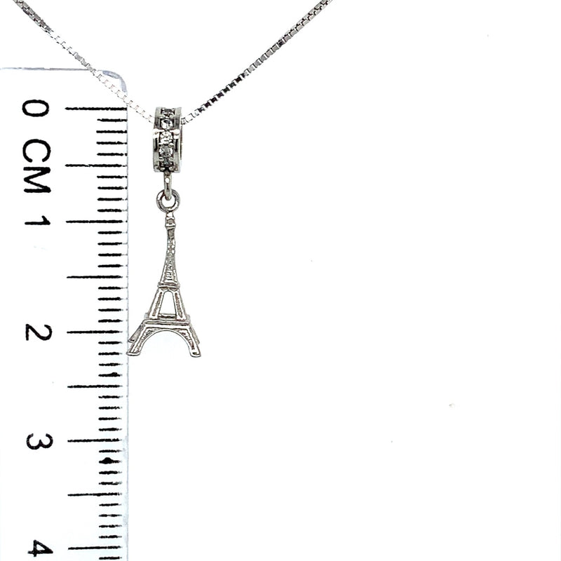 Collar (torre Eiffel) con circones en oro blanco 10k. 45cm