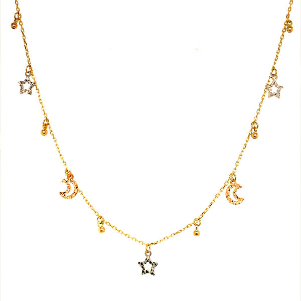Choker (estrellas y lunas) en oro 3 Tonos 10kt. 37cm-40cm