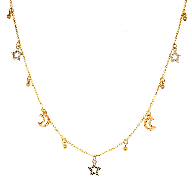 Choker (estrellas y lunas) en oro 3 Tonos 10kt. 37cm-40cm