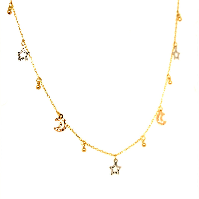 Choker (estrellas y lunas) en oro 3 Tonos 10kt. 37cm-40cm