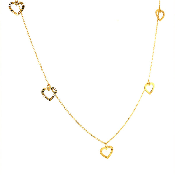 Choker (corazones) en oro amarillo 10kt. 36cm/ 38cm