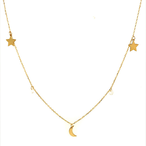 Choker (lunas y estrellas) en oro amarillo 10kt. 36cm/ 38cm