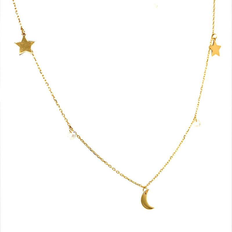 Choker (lunas y estrellas) en oro amarillo 10kt. 36cm/ 38cm