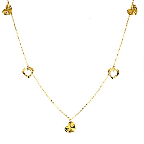 Choker (corazones) en oro amarillo 10kt. 36cm/ 38cm