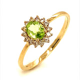 Anillo con peridoto y diamantes en oro amarillo 10KT