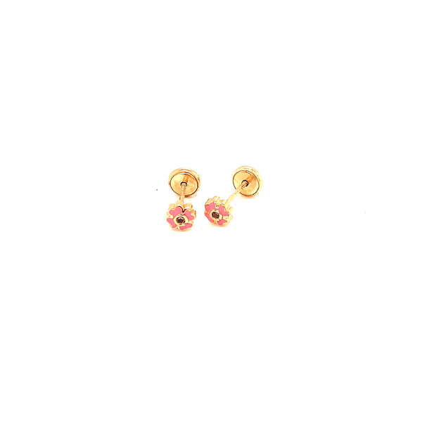 Aretes (flor) con circones para bebés en oro amarillo 10kt