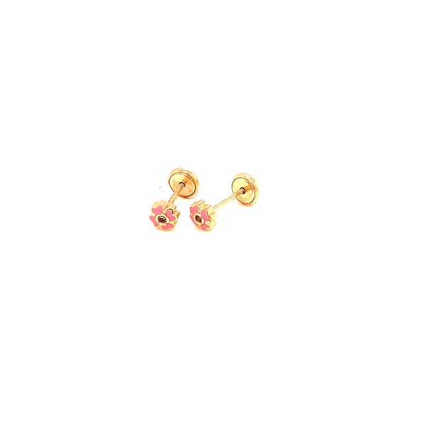 Aretes (flor) con circones para bebés en oro amarillo 10kt