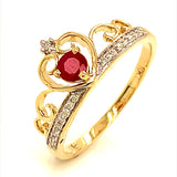 Anillo (corona) de rubí con diamantes en oro amarillo 10k