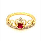 Anillo (corona) de rubí con diamantes en oro amarillo 10k