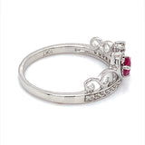 Anillo (corona) de rubí con diamantes en oro blanco 10k