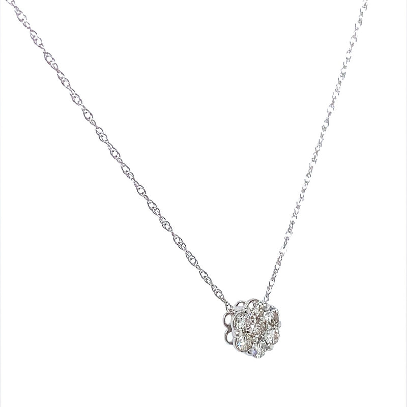 (SOFIA) Collar (flor) con diamantes en oro blanco 10k