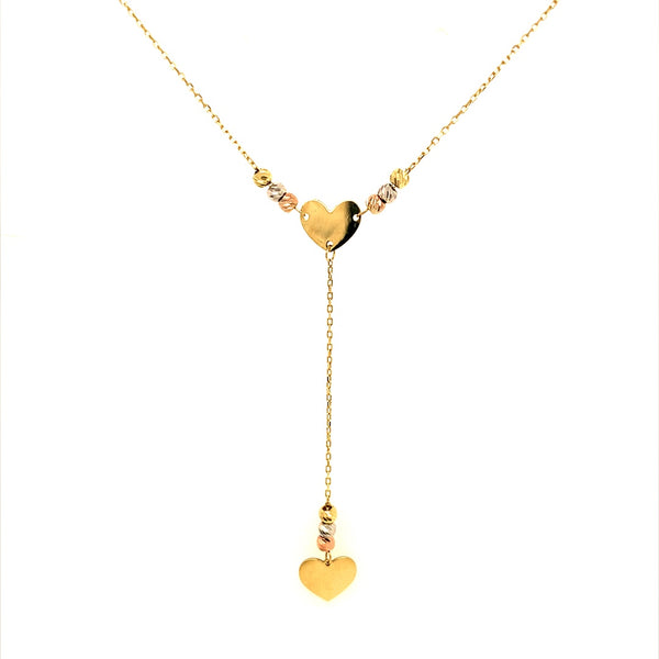 Collar tipo rosario (corazón) en oro tres tonos 10k. 45cm