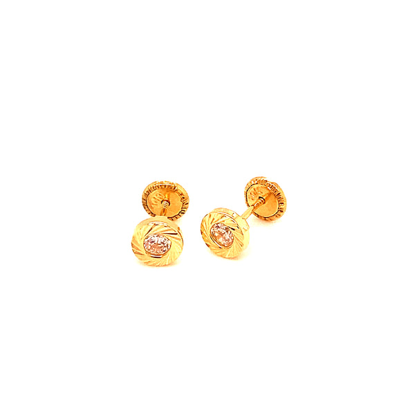 Aretes con circones para bebés en oro amarillo 10kt