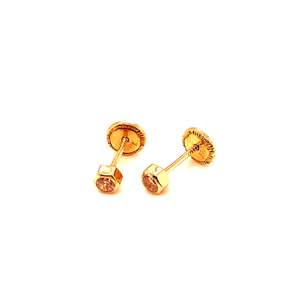 Aretes con circones para bebés en oro amarillo 10kt