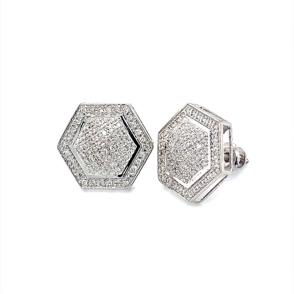 (SOFIA) Aretes (hexágono) con diamantes en oro blanco 10kt  ANTES: $525.00