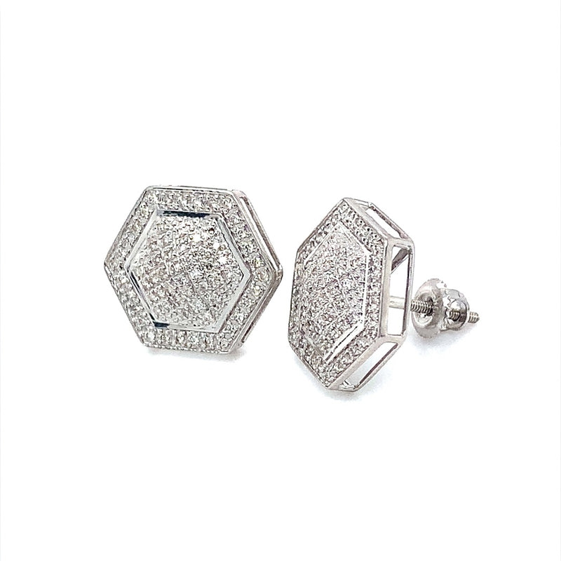 (SOFIA) Aretes (hexágono) con diamantes en oro blanco 10kt