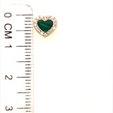 Aretes corazón verde (con circones) en oro amarillo 10kt.