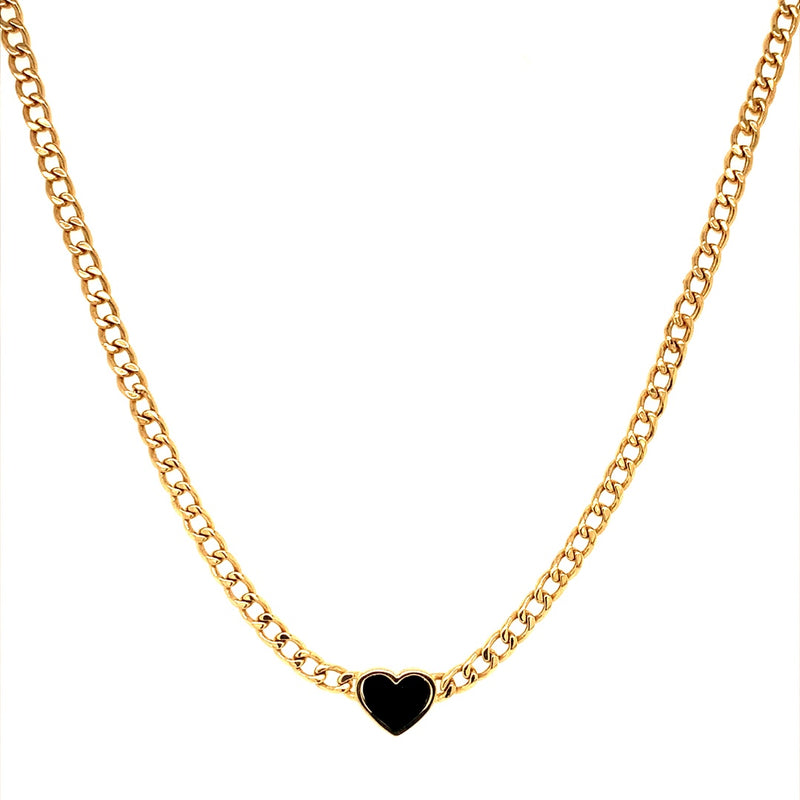Collar (corazón negro) en oro amarillo 10kt. 44cm