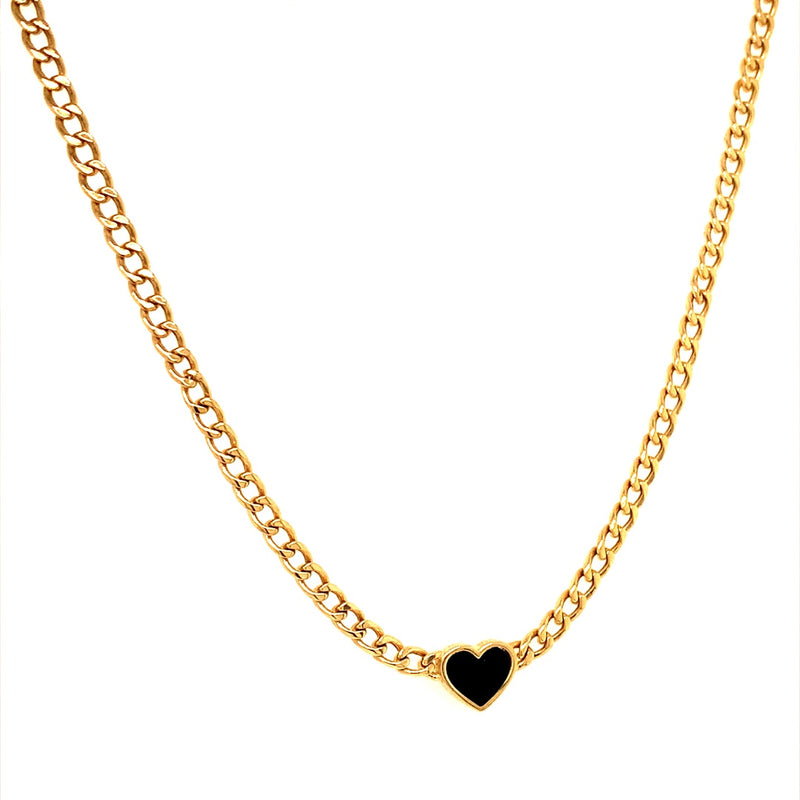 Collar (corazón negro) en oro amarillo 10kt. 44cm