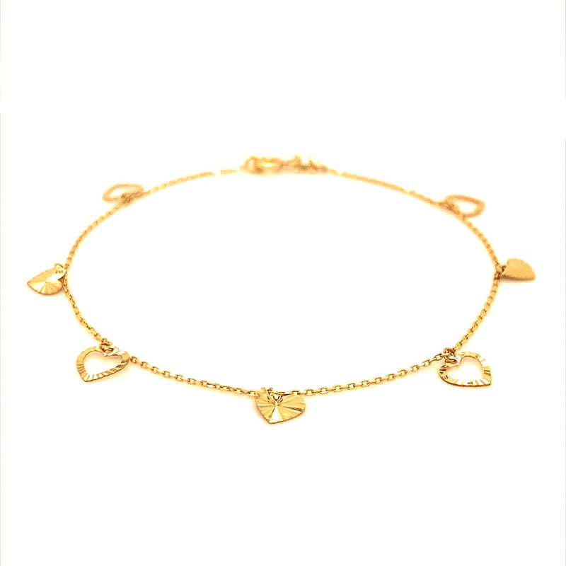 Pulsera (corazones) con oro amarillo 10k. 19cm