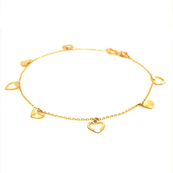 Pulsera (corazones) con oro amarillo 10k. 19cm