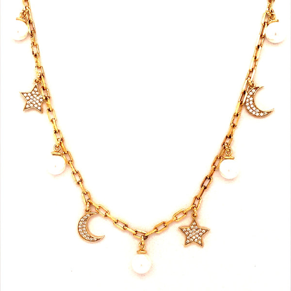 (SWAN) Collar de perlas en plata 925 en baño de oro amarillo. 36/41cm