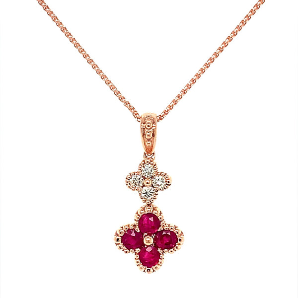 Collar de rubí con diamantes en oro rosado 14k
