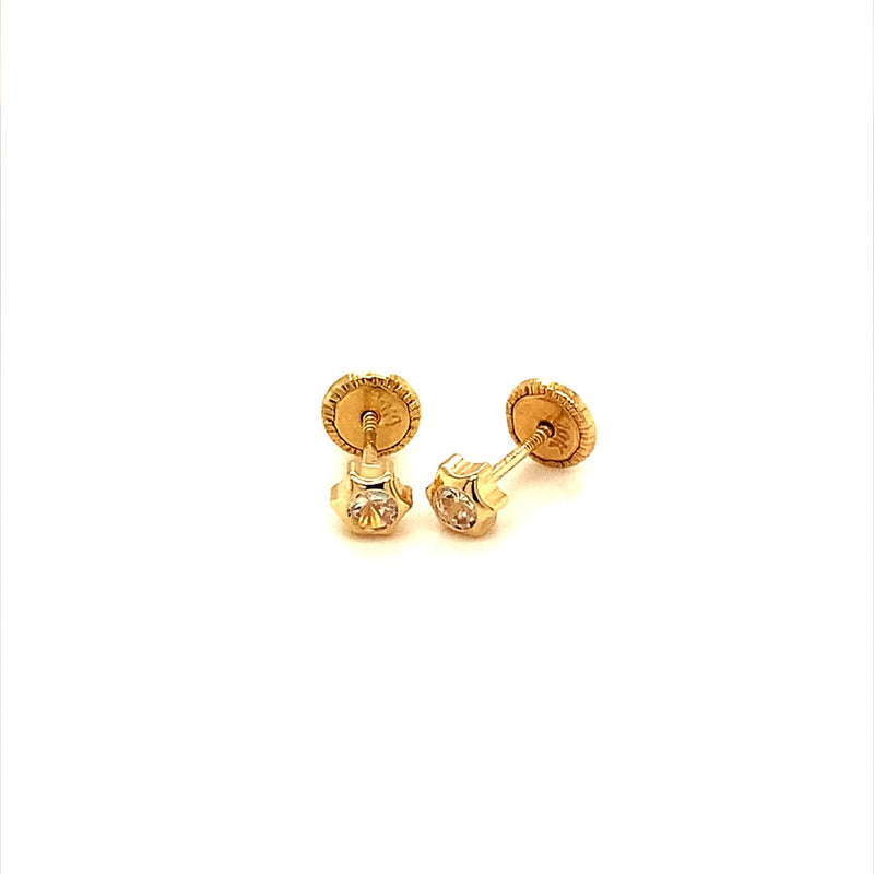 Aretes con circones para bebés en oro amarillo 10kt